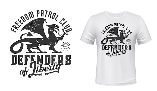 Maquete de impressão de t-shirt griffin, clube de patrulha defensor