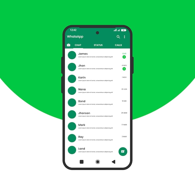 Vetor maquete de interface do usuário do aplicativo de compartilhamento de massagem do whatsapp vetor premium