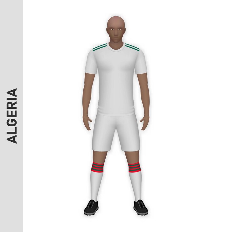 Vetor maquete de jogador de futebol realista 3d kit de time de futebol da argélia tem