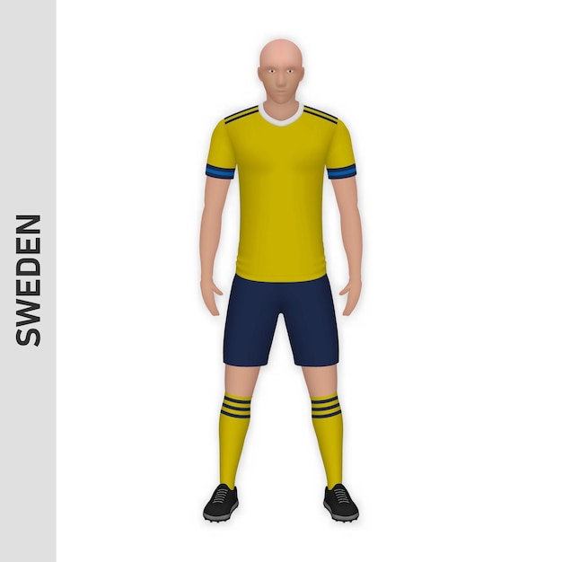 Maquete de jogador de futebol realista em 3d kit de time de futebol da suécia temp