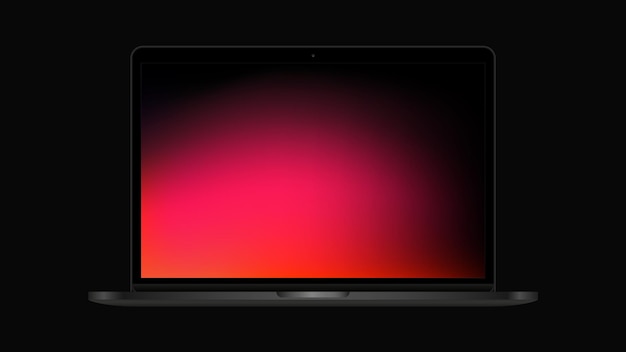 Vetor maquete de laptop realista. tela gradiente vermelha no caderno preto. ilustração vetorial