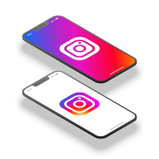 Maquete de tela de celular isométrica com logotipo do instagram isolado
