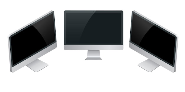 Vetor maquete de tela de monitor de computador com vista em perspectiva para mostrar o projeto de design do site em estilo moderno. monitor de computador isolado no fundo branco. para apresentar a sua candidatura.