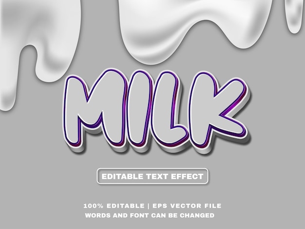 Maquete de texto de efeito de texto editável em 3d de leite