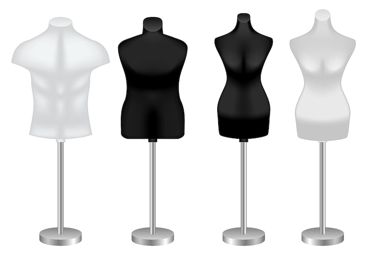 Vetor maquete de vestido de manequins em loja de moda isolada - ilustração 3d