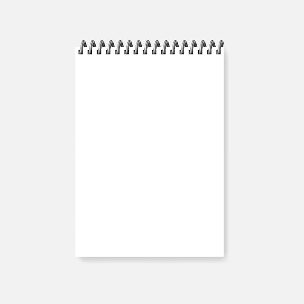 Maquete de vetor de caderno em branco espiral superior. Modelo de bloco de notas vazio ligado por fio. Maquete de diário branco