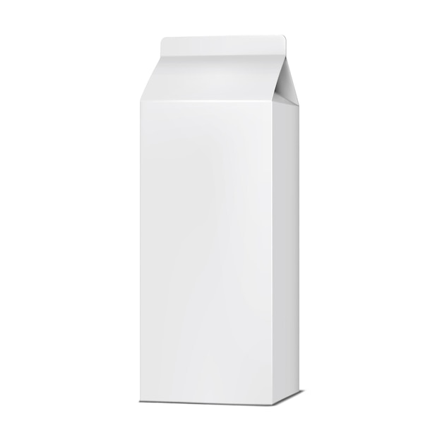 Vetor maquete de vetor realista de caixa alta e branca em branco caixa de papelão para maquete de suco de leite