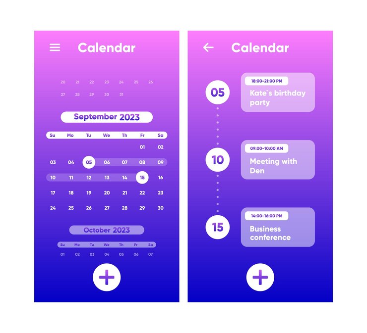 Vetor maquete do aplicativo de calendário aplicativo de interface de semana e dia do mês tela de tarefas diárias aplicativo de lista de verificação semanal modelo de planejador interface 3d ux para ilustração em vetor de aplicativo