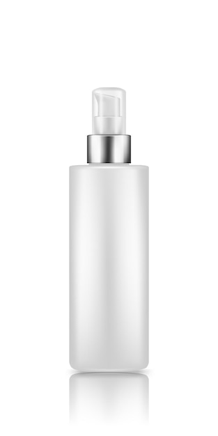 Maquete do frasco de soro da bomba com tampa transparente isolada no fundo branco