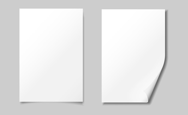 Maquete em branco em fundo transparente Folhas brancas de papel Brochura realista A4 Notebook com lugar para texto Página de carta de livro vertical fechada Ilustração vetorial de página vazia