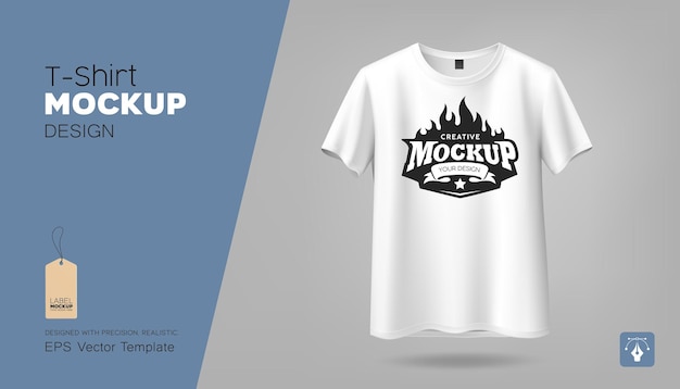 Maquete realista de camiseta branca vetorial, design de modelo de vista frontal, ilustração vetorial EPS10
