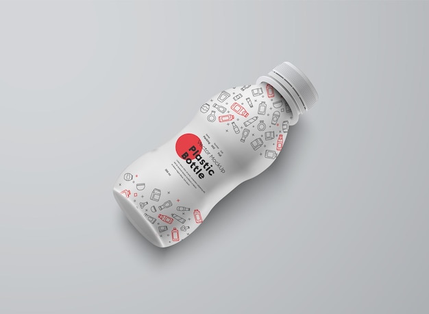 Maquete realista de uma pequena garrafa de plástico branca de 250 ou 330 ml isolada em um fundo branco