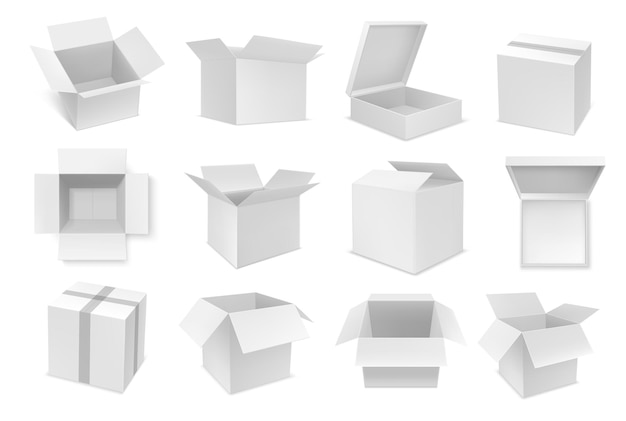 Maquetes de pacote de caixa de papelão de papelão branco