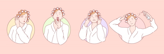 Maquiagem, beleza, ilustração de conjunto de cosmetologia