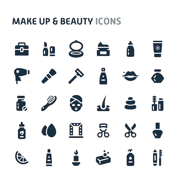 Maquiagem e beleza icon set. série de ícone preto fillio.