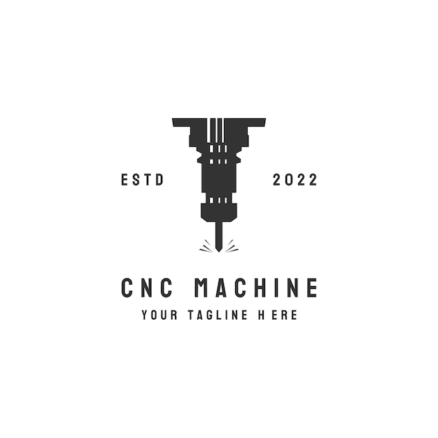 Vetor máquina cnc retrô vintage para modelo de design de vetor de logotipo de fábrica da indústria