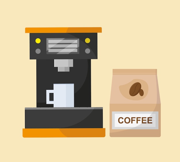 Vetor máquina de café com grãos de café.