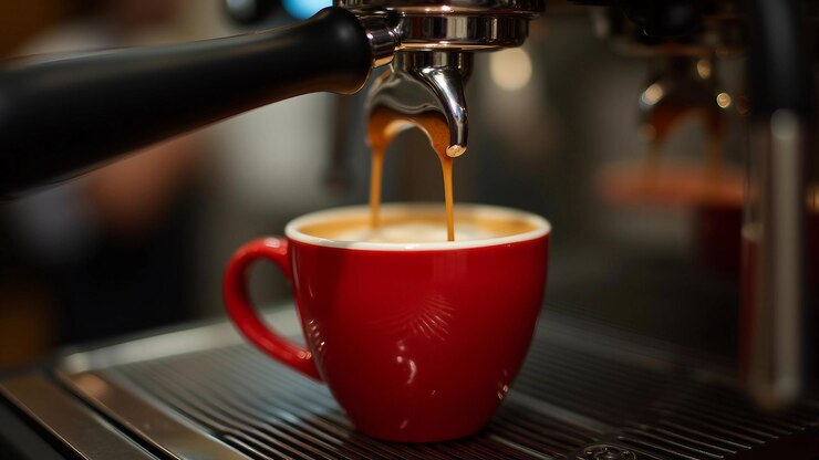 Vetor máquina de expresso preparando café fresco em um copo em close-up
