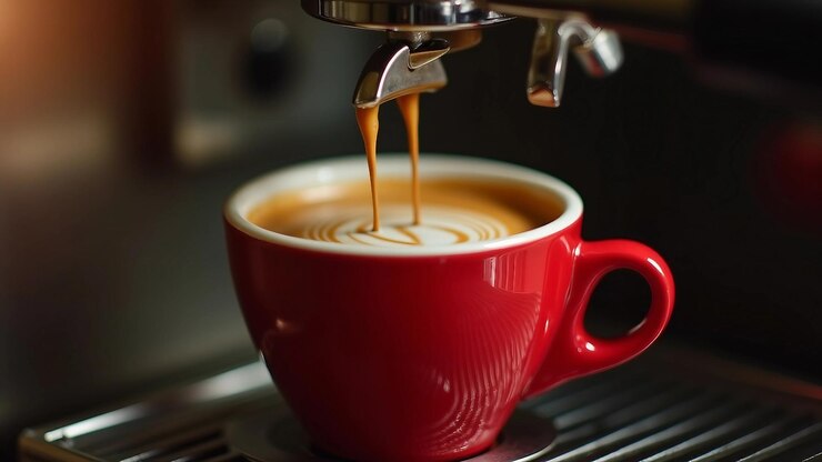 Vetor máquina de expresso preparando café fresco em um copo em close-up