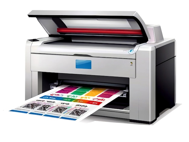 Vetor máquina de impressão vetorial a cores em fundo branco isolada