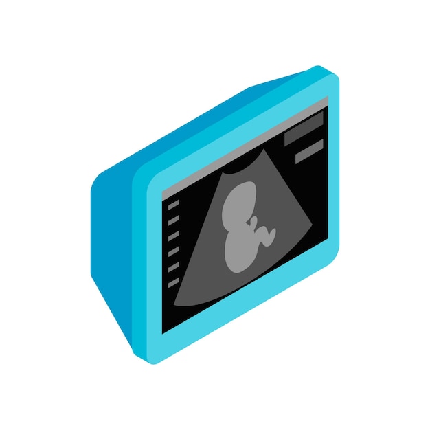 Vetor máquina médica de diagnóstico ultrassônico com embrião na tela ícone 3d isométrico único