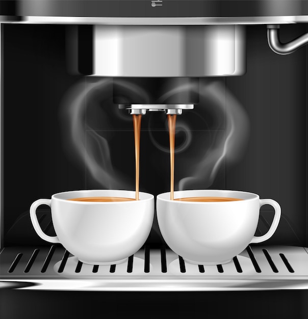 Máquina profissional preparando duas xícaras de café