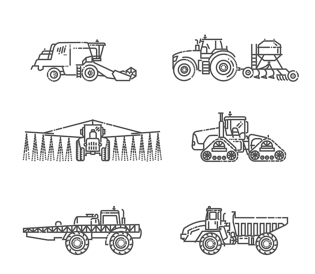 Vetor máquinas agrícolas ícones de máquinas industriais