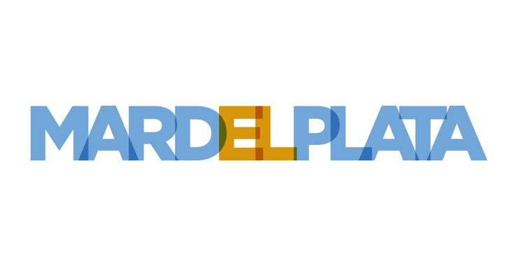 Vetor mar del plata no emblema da argentina o projeto apresenta uma ilustração vetorial de estilo geométrico com tipografia ousada em uma fonte moderna as letras gráficas do slogan