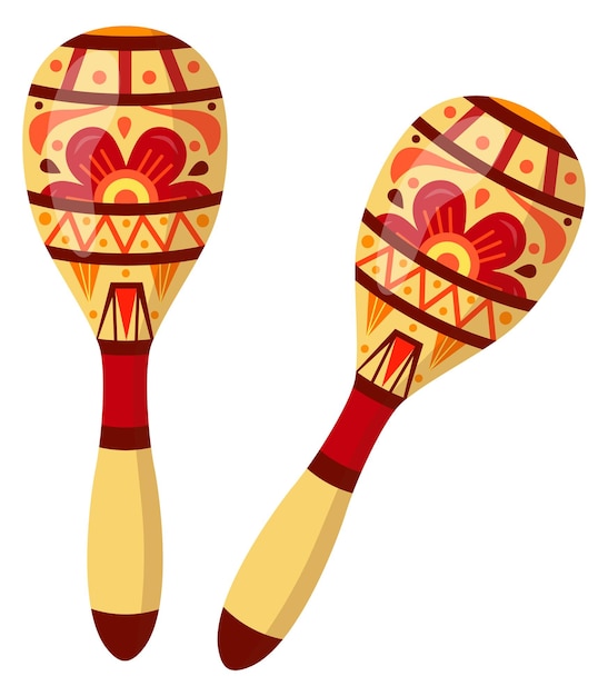 Maracas ícone dos desenhos animados instrumento musical mexicano de madeira