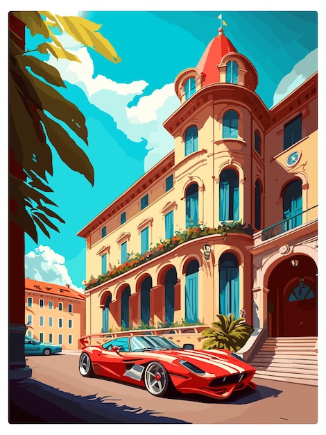 Vetor maranello itália poster de viagem vintage souvenir cartão postal retrato pintura ilustração wpa