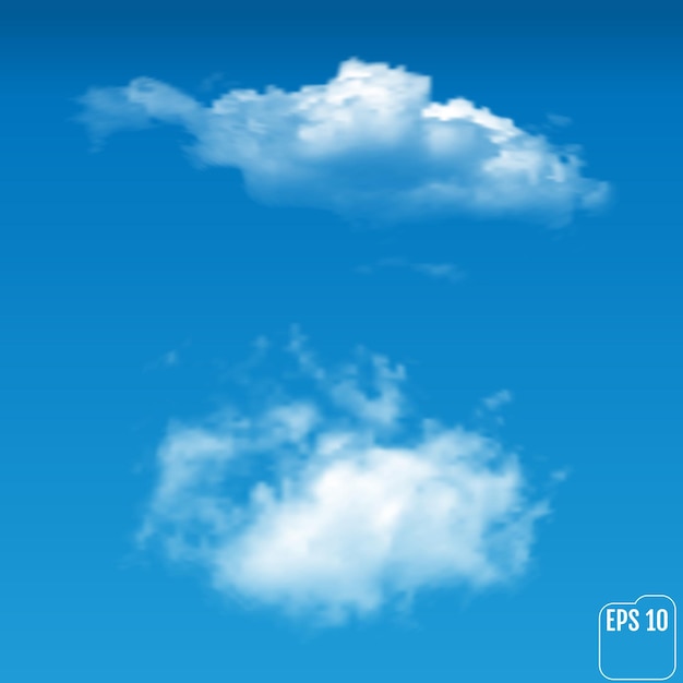 Maravilhosas nuvens de luz realistas em uma ilustração vetorial de fundo azul