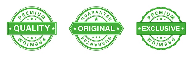 Marca de qualidade, selos de garantia e exclusivo, original e premium.
