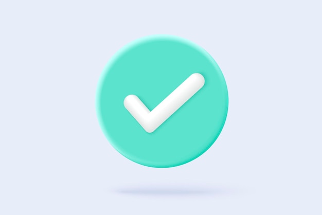 Marca de verificação 3D ícone isolado em fundo branco botão de lista de verificação melhor escolha para o sucesso certo clique aceitar concordar com a aplicação escolher ícone vetor com sombra ilustração de renderização 3D