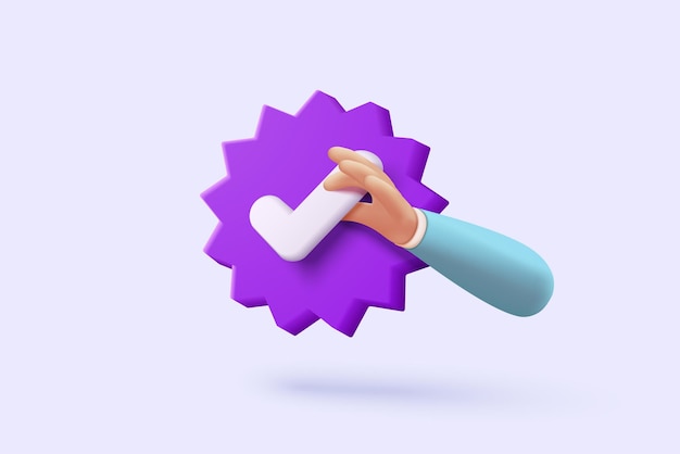 Marca de verificação 3D ícone isolado em fundo branco botão de lista de verificação melhor escolha para o sucesso certo clique aceitar concordar com a aplicação escolher ícone vetor com sombra ilustração de renderização 3D