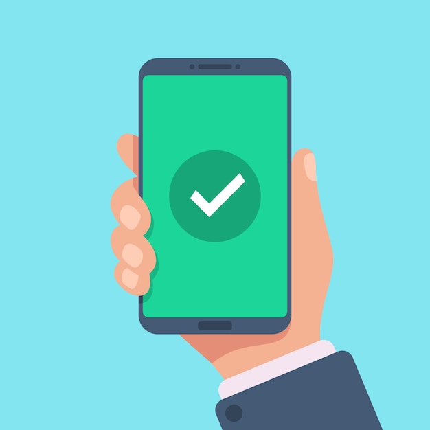 Marca de verificação na tela do smartphone.