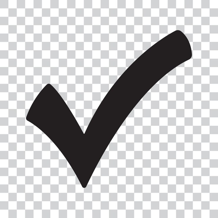 Vetor marca de verificação preta vetorial em fundo transparente
