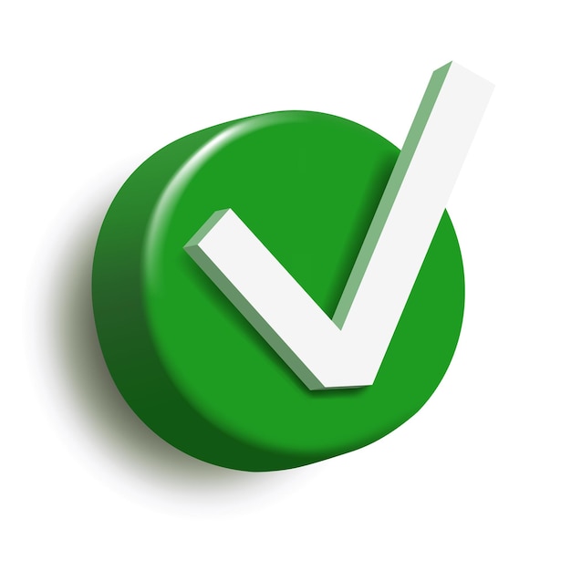 Marca de verificação verde Marca de verificação vetorial 3d isolada em fundo branco.