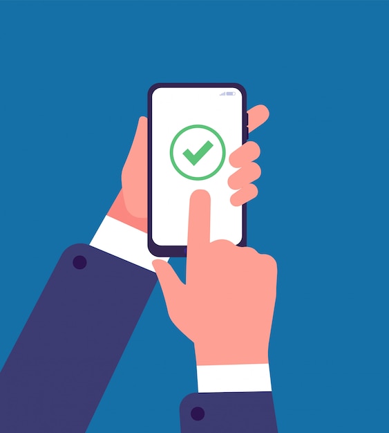 Marca de verificação verde na tela do smartphone