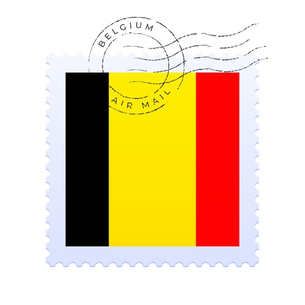 Marca postal da bélgica. selo da bandeira nacional isolado na ilustração vetorial de fundo branco. carimbo com o padrão oficial da bandeira do país e o nome do país