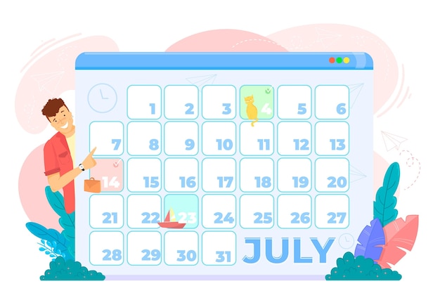 Vetor marcação de consultas com calendário e homem