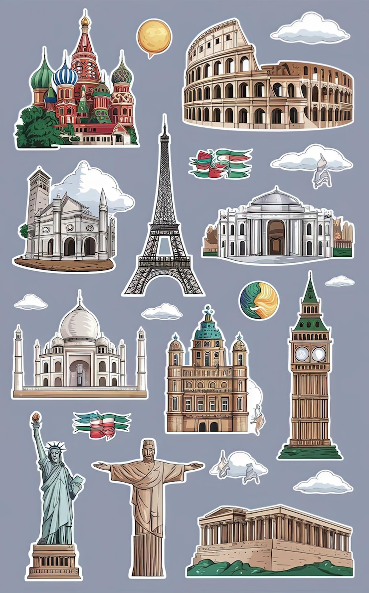 Vetor marco vetorial, incluindo um edifício com um relógio e uma imagem de um edifício