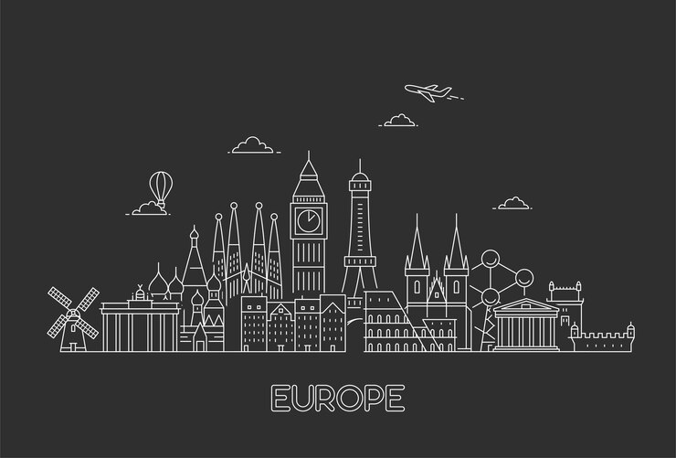 Marcos famosos na Europa. Fundo de viagens e turismo.