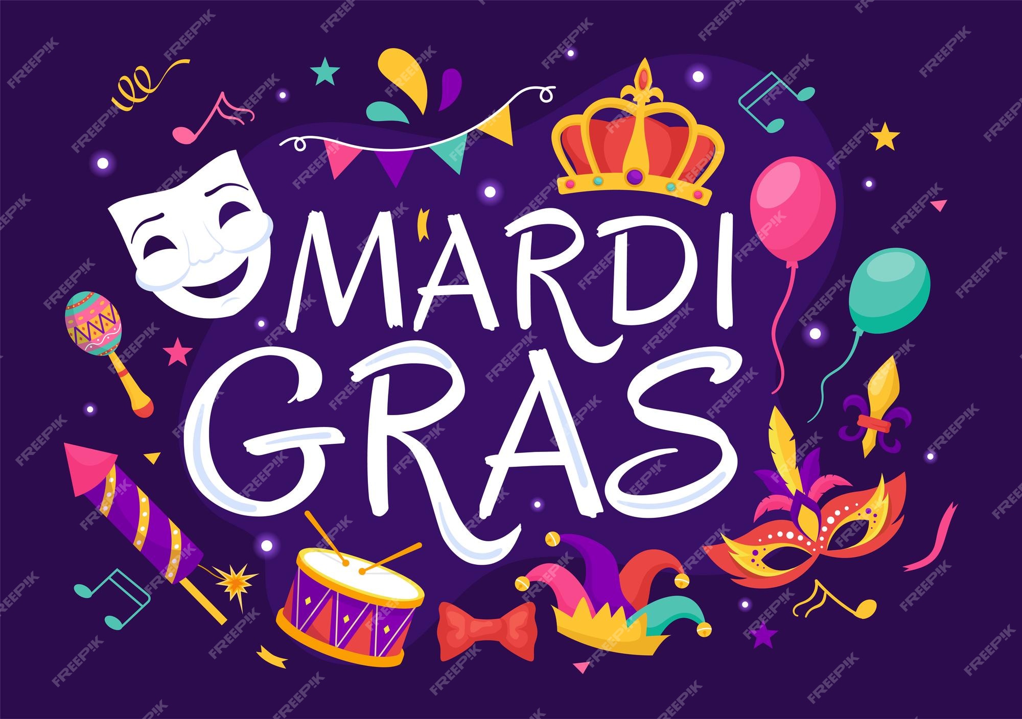 Mardi gras carnival vector illustration tradução é em francês para fat  tuesday festival com máscaras