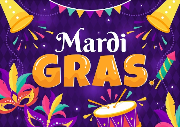 Mardi gras carnival vector illustration tradução é em francês para fat  tuesday festival com máscaras