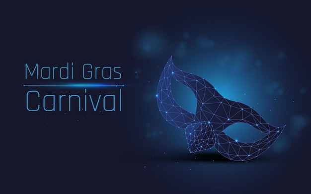 Mardi gras em máscara de estilo wireframe em fundo de plexo azul escuro