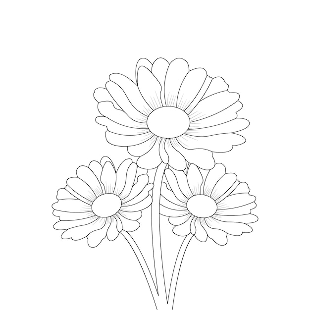 Vetor margarida flor coloração página linha arte desenho com ilustração vetorial decorativa