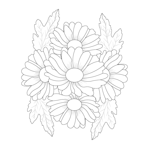 Vetor margarida flor página para colorir arte linha esboço desenho com arte vetorial decorativa ilustração