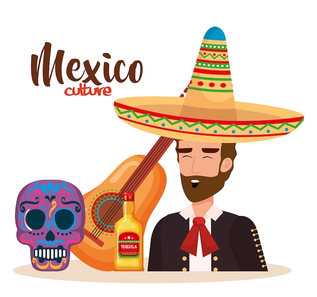 Mariachi mexicano com conjunto de ícones de caráter