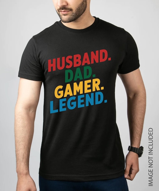 Vetor marido pai gamer lenda dia dos pais design de camiseta