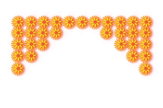 Marigold garland. flor de corte de papel laranja amarelo. folha de flor e manga festival indiano. feliz diwali, dasara, dussehra, ugadi. elementos decorativos para celebração indiana. vetor